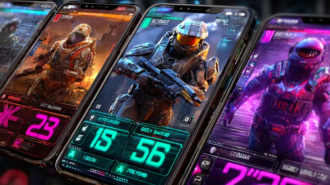 Bet on All Your Favorite E-Sports at JL18. Multiple mobile screens showcase futuristic soldier characters from an action game, highlighting the variety of e-sports and competitive gaming you can bet on with JL18.