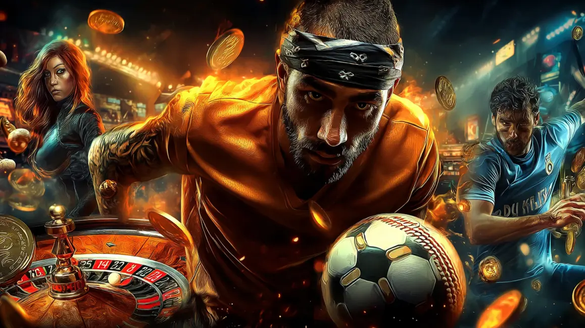 The Best of Sports and Casino Betting at JL18. A dynamic collage of a man, a roulette wheel, and sports balls, representing the diverse and thrilling world of sports and casino betting at JL18.